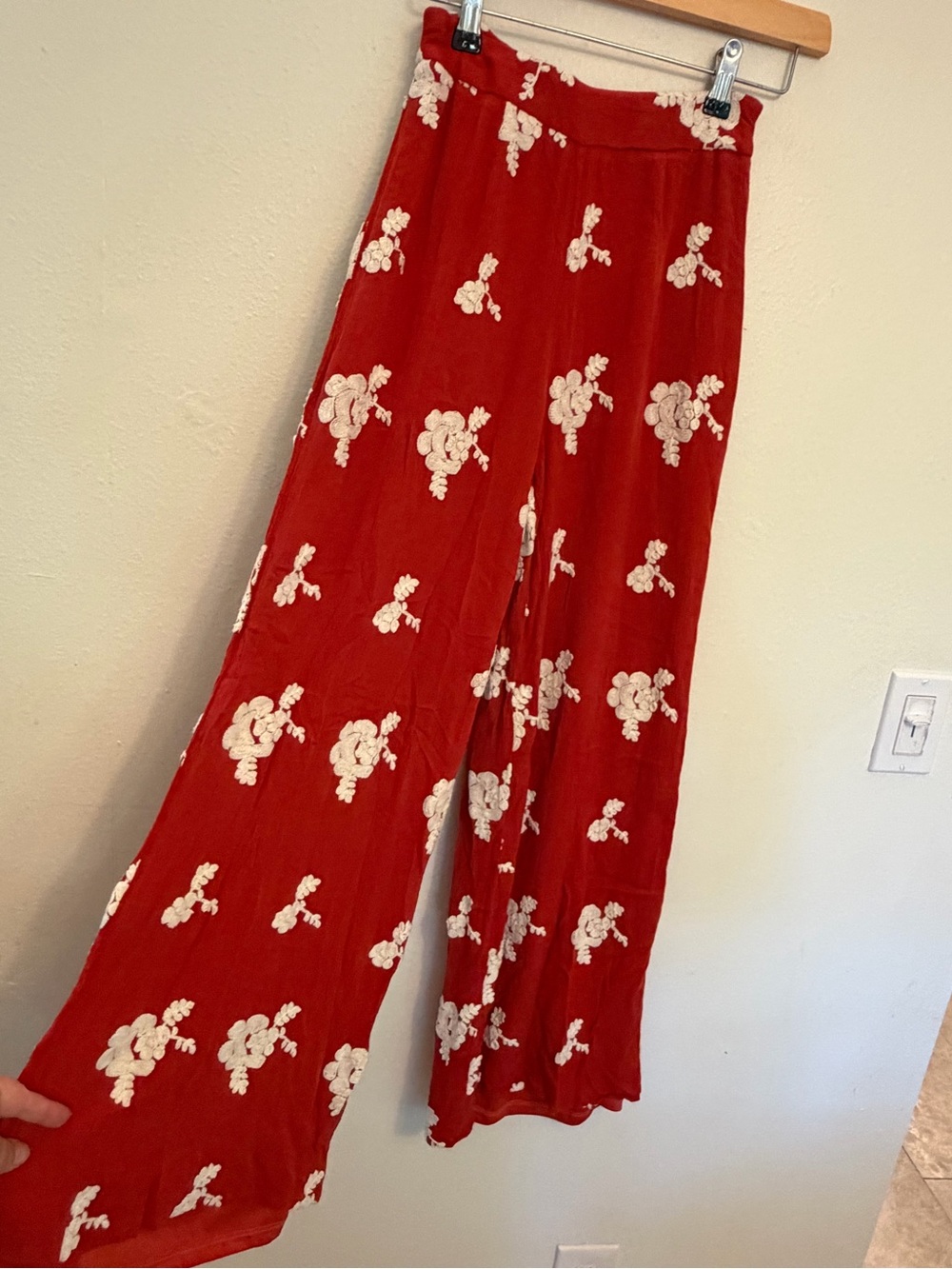 Sage The Label Red Embroidered Wide-Leg Pants while floral